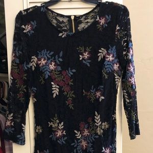 Black flowered dress Mid-sleeve